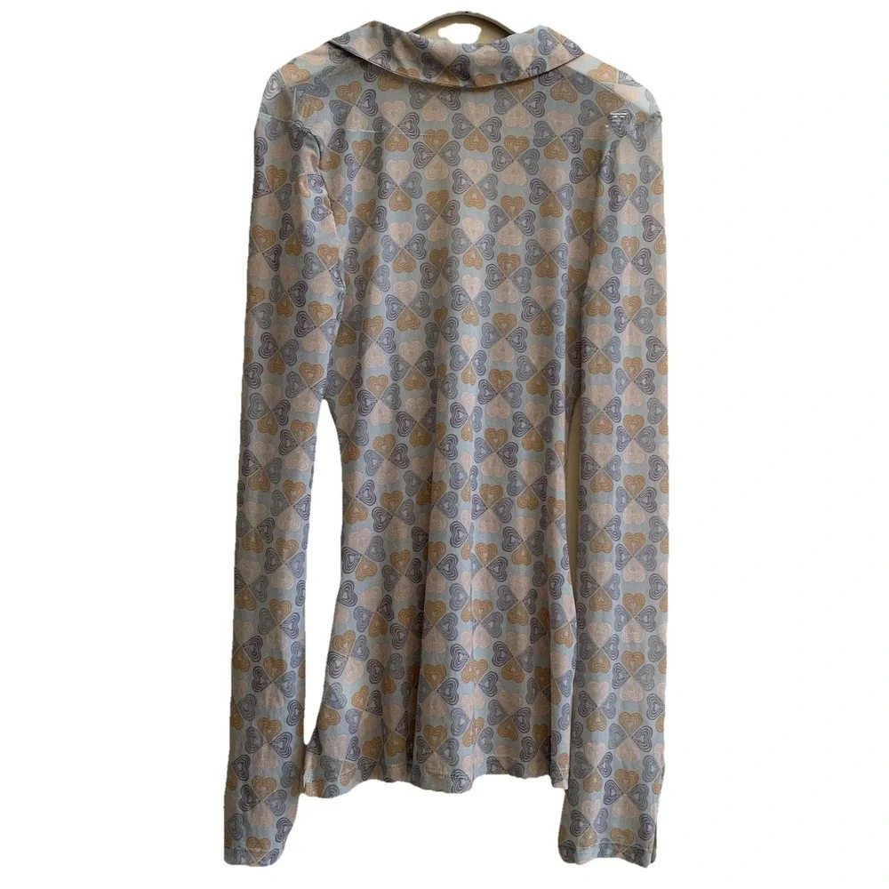 Free People Blouse Women Size XS Heart Print  Light Colors  Long‎ Sleeve